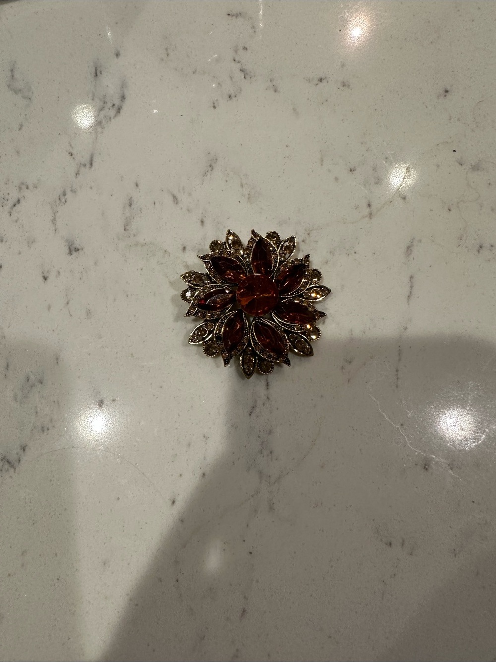 Vintage-Style Floral Amber Crystal Brooch - Women Jewelry